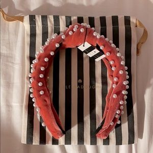 Lele Sadoughi Blush Velvet Pearl Headband - NWT